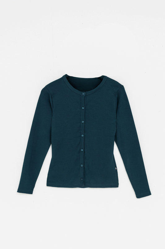 Ribbed Cardigan Top in Deep Teal