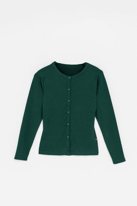 Ribbed Cardigan Top in Bottle Green