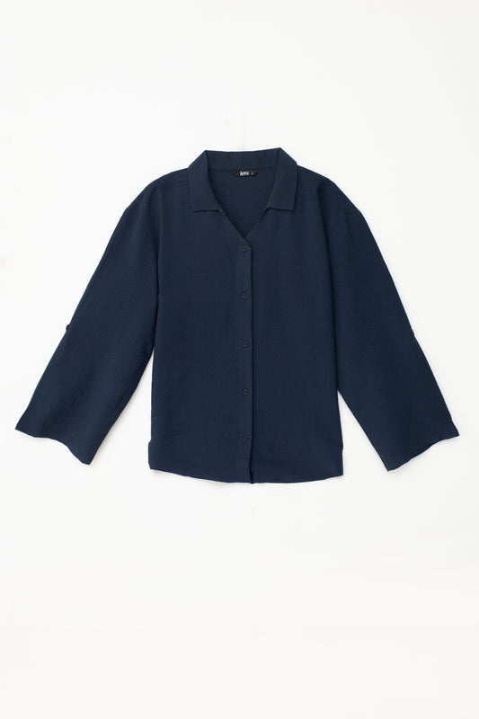 Textured V-collar Shirt in Blue