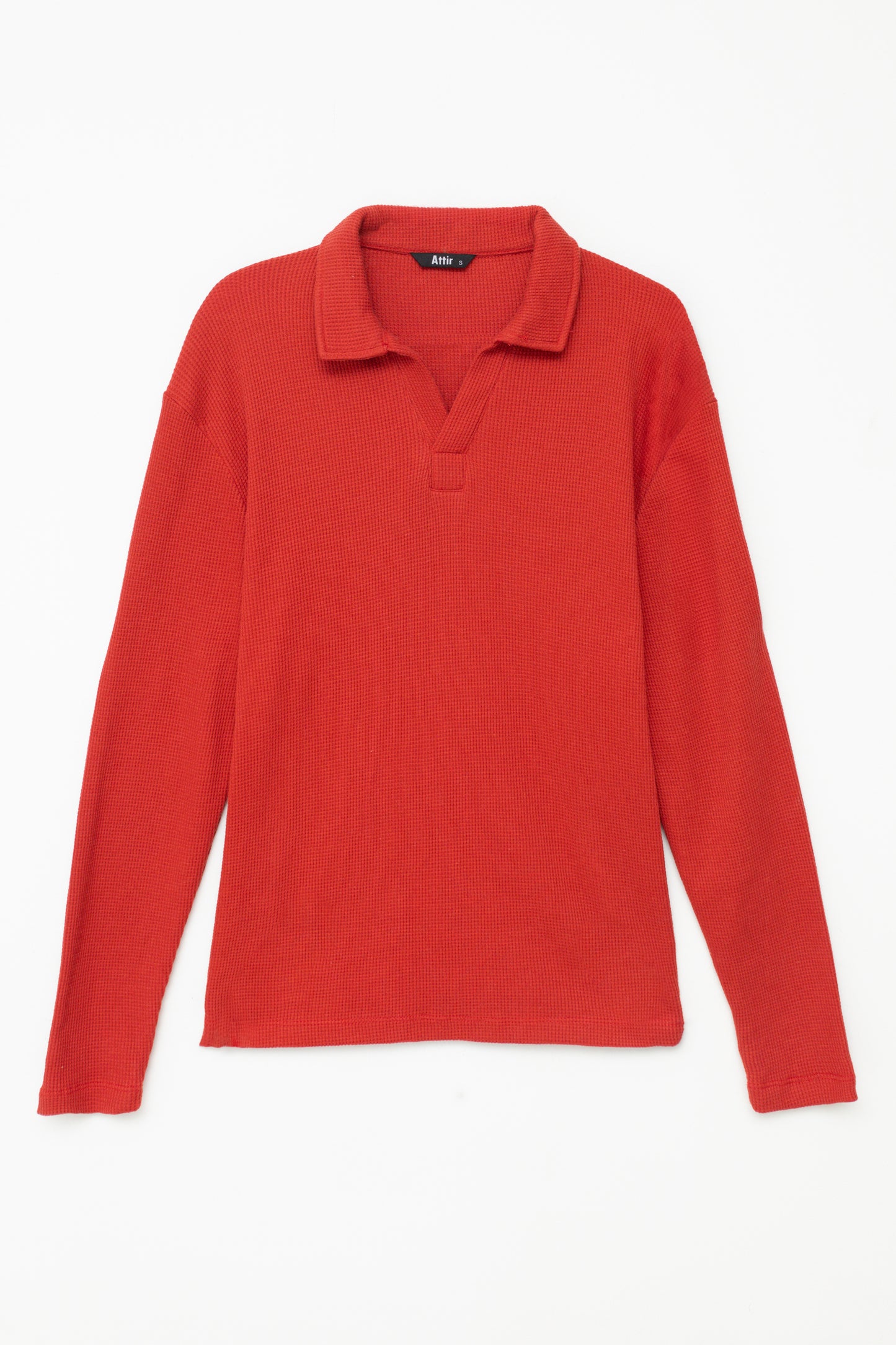 Waffle-knit Revere Polo in Crimson Red