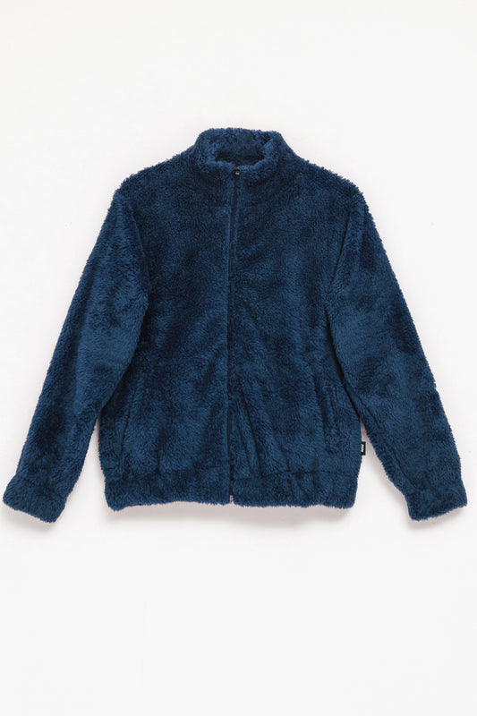 Teddy Fur Mock Jacket in Navy