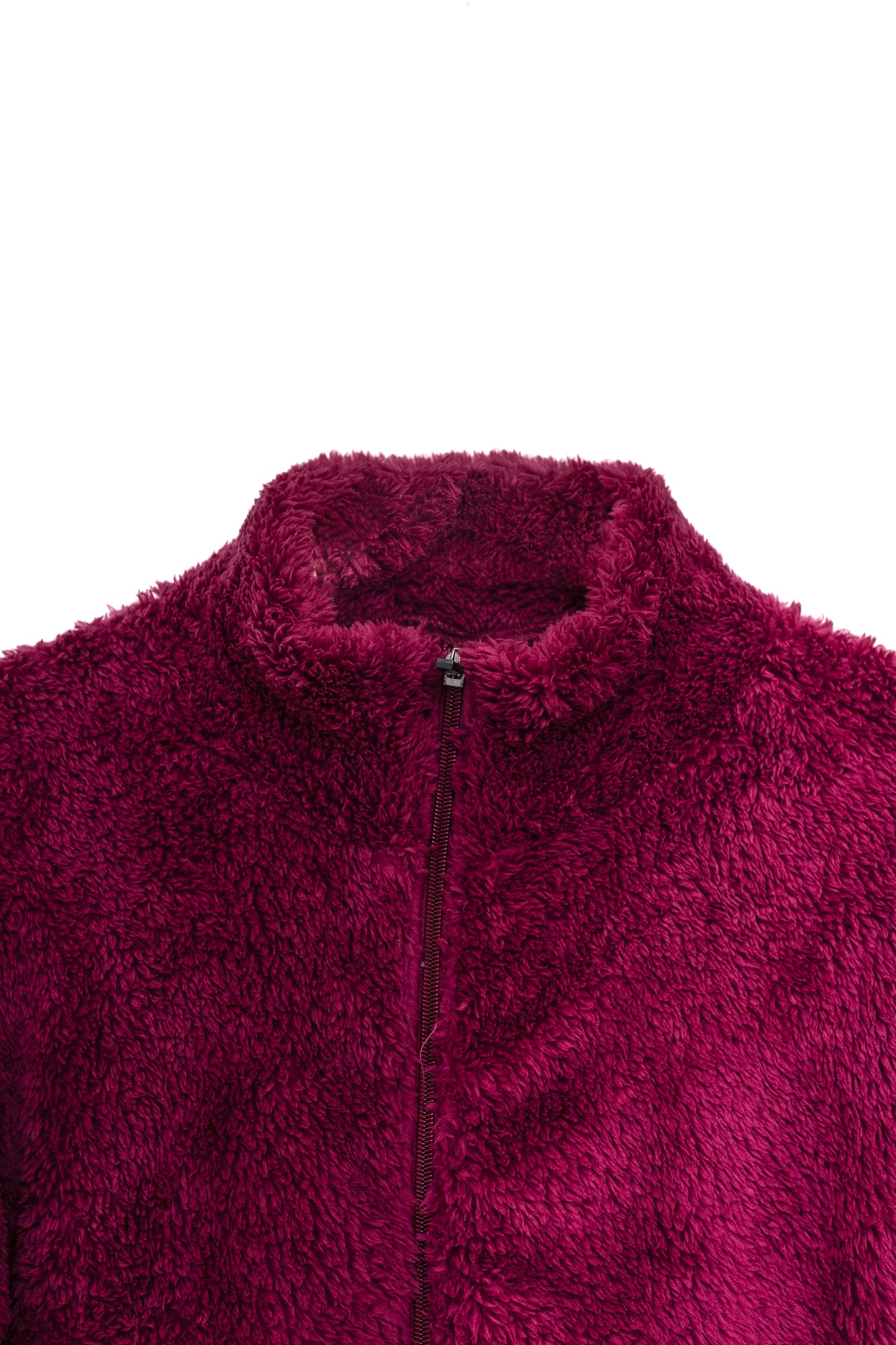 Teddy Fur Mock Jacket in Maroon