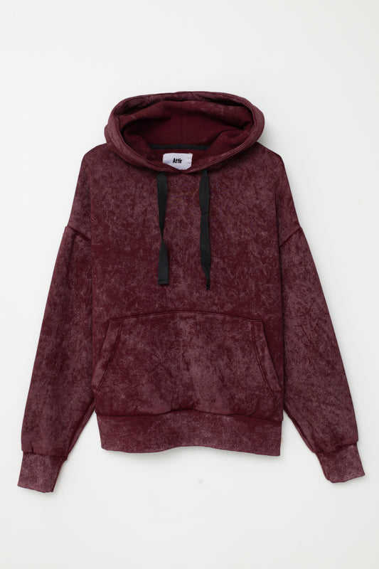 Washed Oversized Hoodie in Maroon