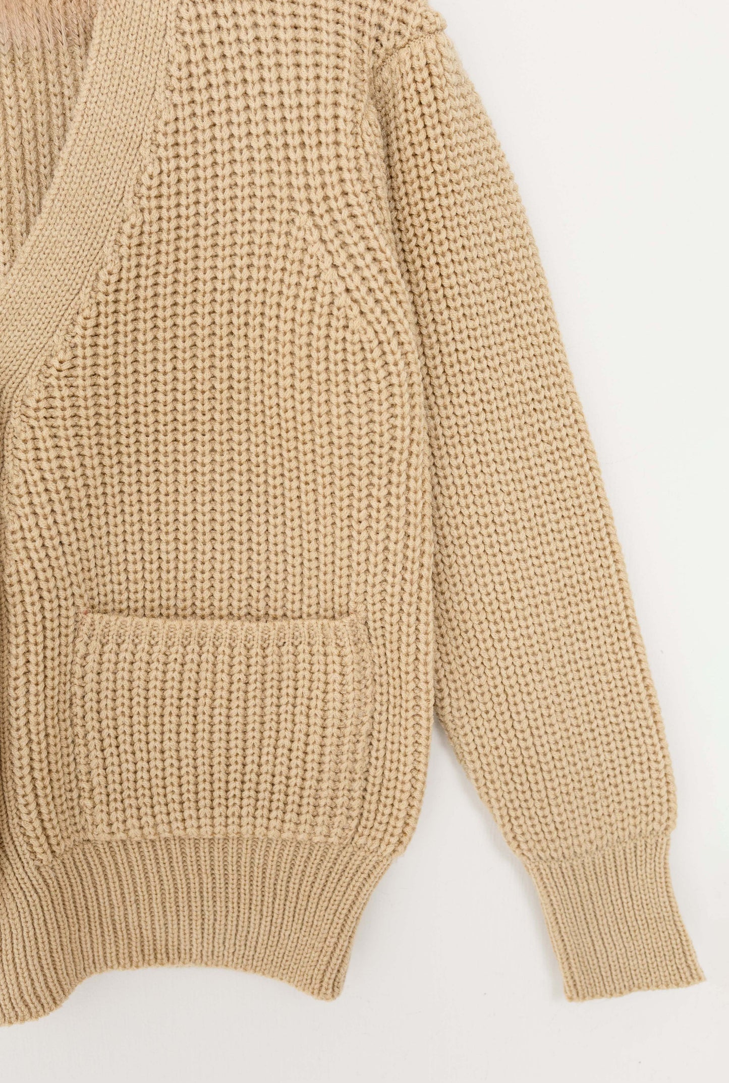 Fluffy Rib Knitted Cardigan in Beige