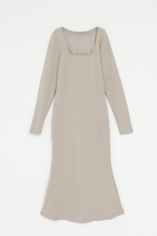 Square Neck Midi Dress in Stone