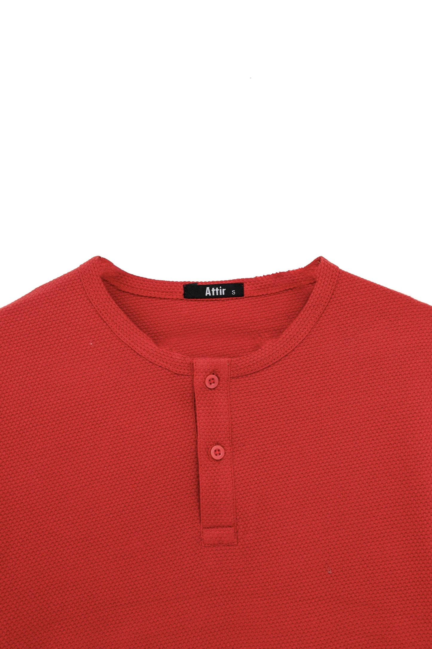 Popcorn-knit Henley in Crimson