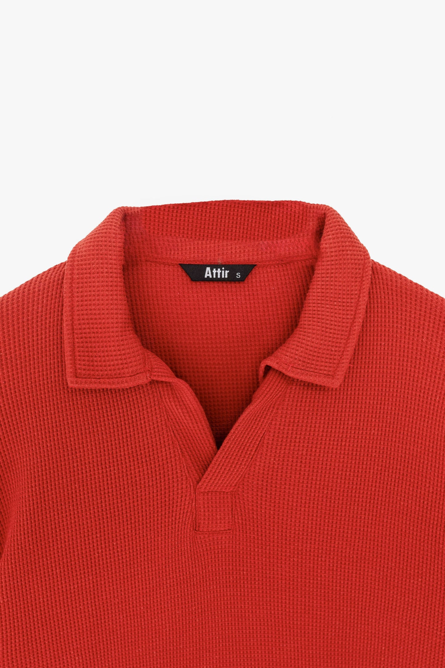 Waffle-knit Revere Polo in Crimson Red