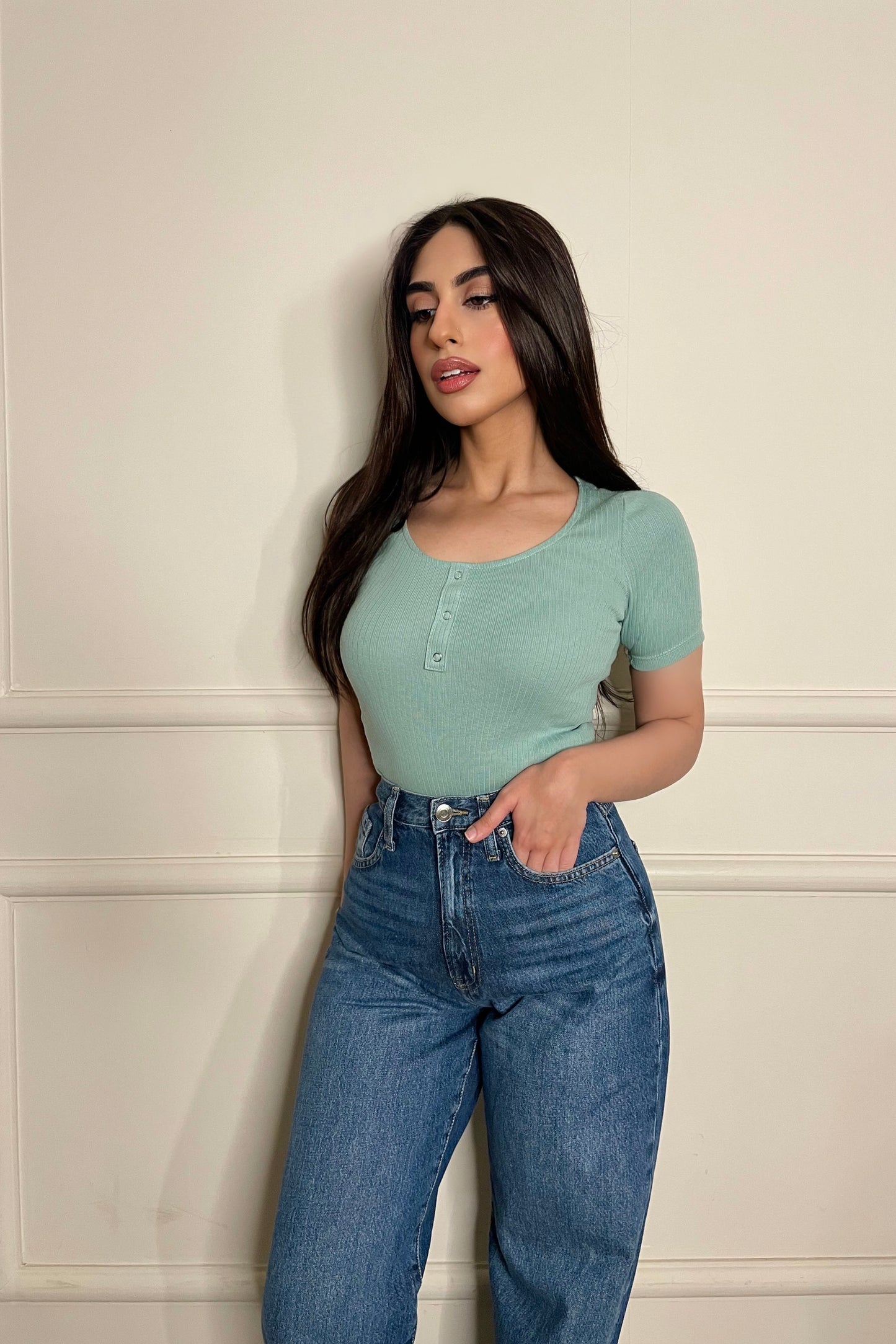 Scoop Neck Top in Mint Green