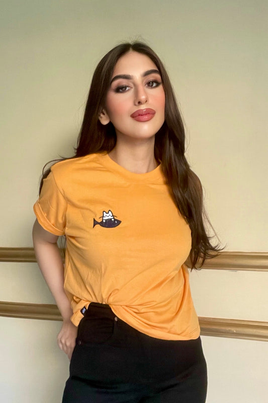 Boxy Tee with Cat Embroidery