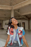 Geometric Print Cropped Shirt SHIRT ATTIR-WOMEN