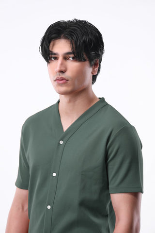 Interlock Baseball Shirt in Dark Green - AttirSHIRT