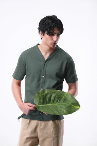 Interlock Baseball Shirt in Dark Green - AttirSHIRT