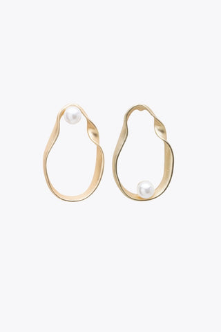 Irregular Round Earrings with Pearl - AttirEARRING