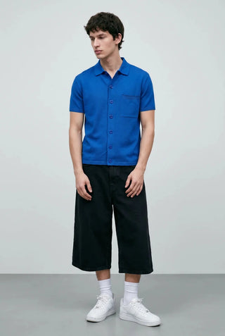 Knitted Button - Up Polo in Deep Blue - AttirSHIRT