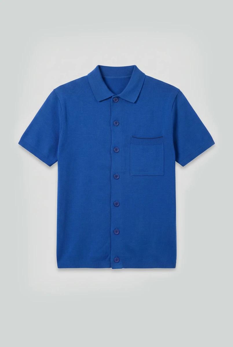 Knitted Button-Up Polo in Deep Blue SHIRT ATTIR-MEN