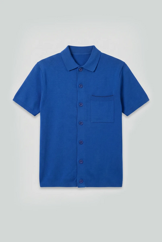 Knitted Button - Up Polo in Deep Blue - AttirSHIRT