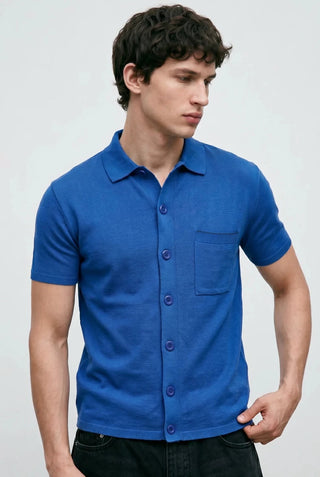 Knitted Button - Up Polo in Deep Blue - AttirSHIRT