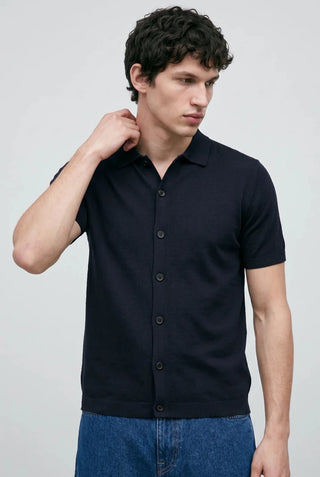 Knitted Button - Up Polo in Ink Black - AttirSHIRT