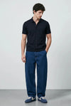 Knitted Button-Up Polo in Ink Black SHIRT ATTIR-MEN
