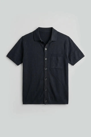 Knitted Button - Up Polo in Ink Black - AttirSHIRT