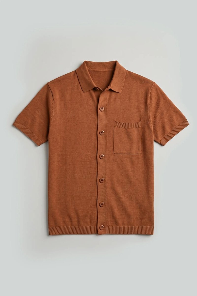 Knitted Button-Up Polo in Rust Orange SHIRT ATTIR-MEN