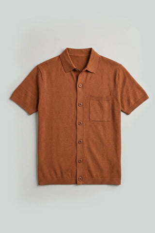 Knitted Button - Up Polo in Rust Orange - AttirSHIRT