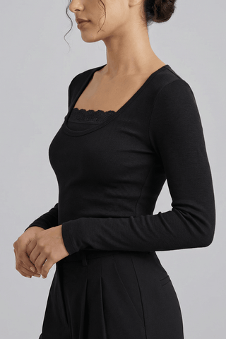 Lace - detail Top in Black - AttirTOP