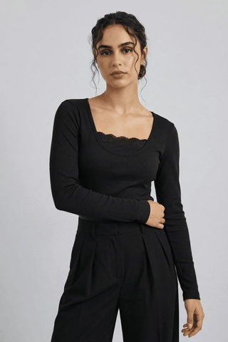 Lace - detail Top in Black - AttirTOP
