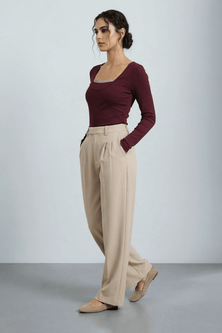 Lace - detail Top in Burgundy - AttirTOP