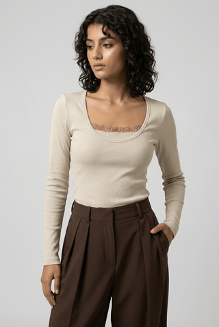 Lace - detail Top in Skin - AttirTOP