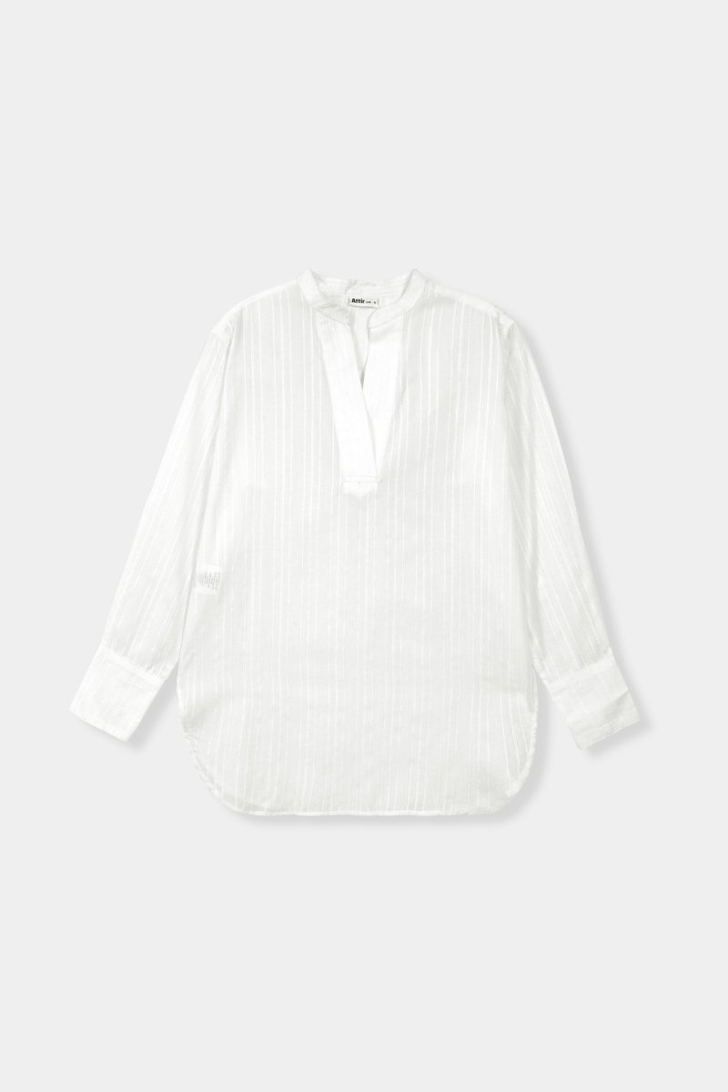 Long V-front Sheer Top SHIRT ATTIR-WOMEN