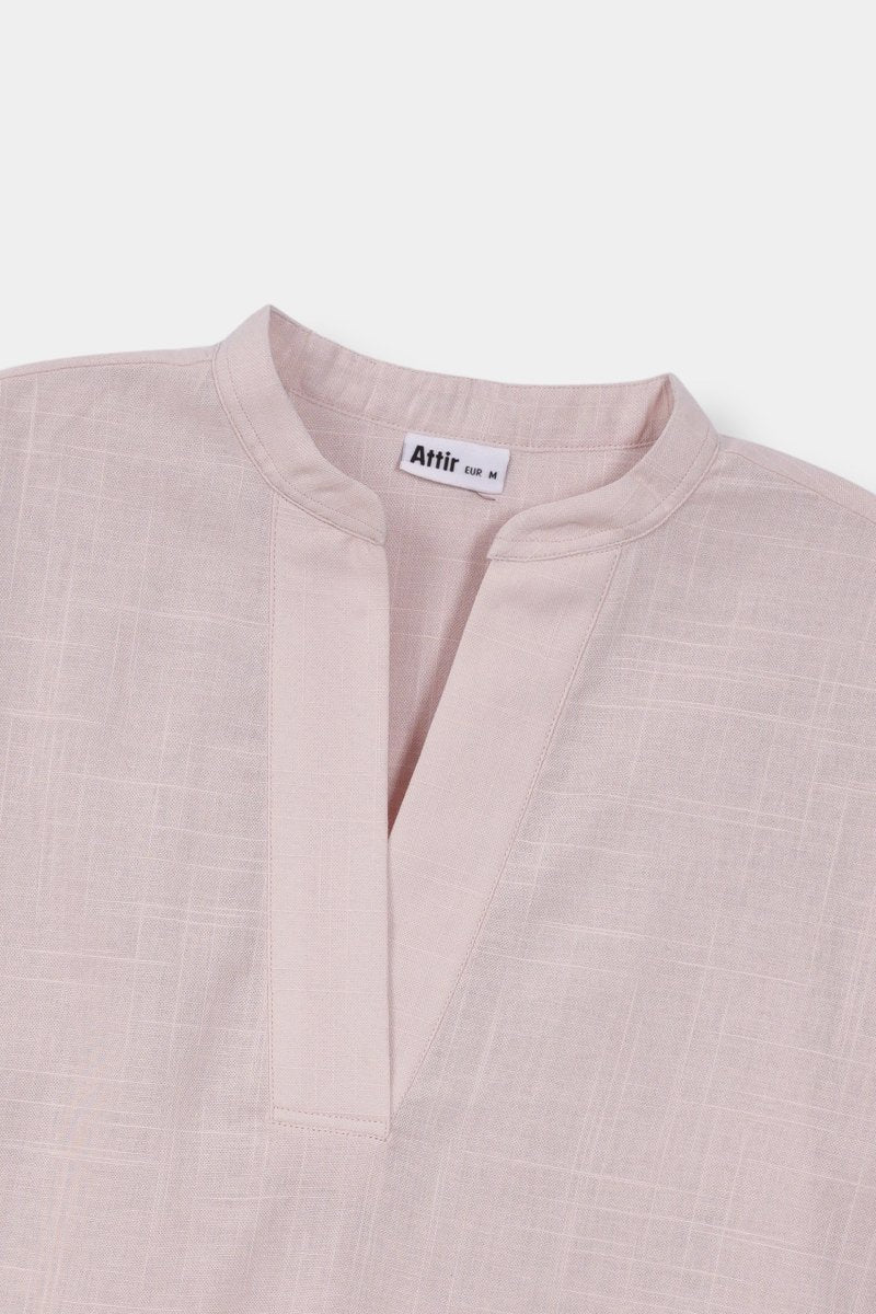 Long V-front Shirt in Pastel Pink