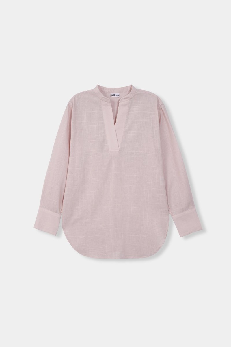 Long V-front Shirt in Pastel Pink SHIRT ATTIR-WOMEN