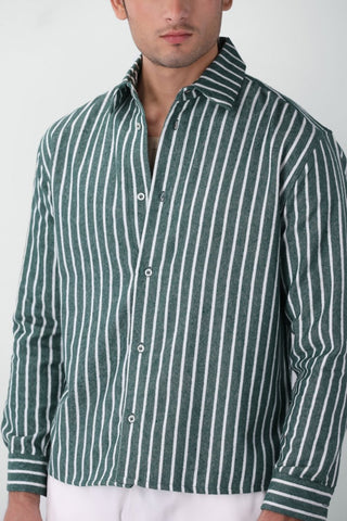 Oversized Striped Boxy Fit Shirt in Green - AttirSHIRT