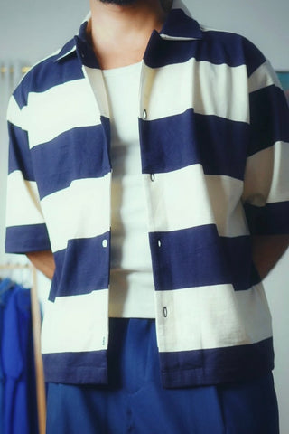 Oversized Striped Shirt in Blue - AttirSTRIPED - SHIRT