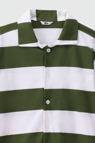 Oversized Striped Shirt in Green - AttirSHIRT