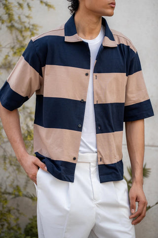 Oversized Striped Shirt in Navy - AttirSHIRT
