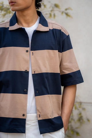 Oversized Striped Shirt in Navy - AttirSHIRT