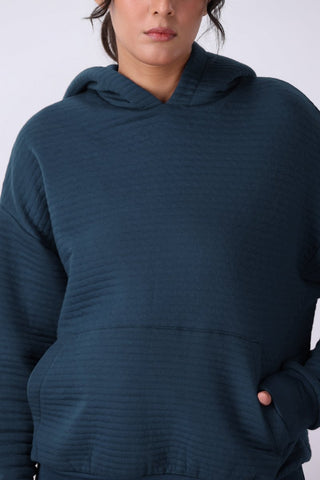 Parallel Quilted Oversized Hoodie in Dark Blue - AttirHOODIE