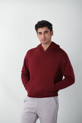 Parallel Quilted Oversized Hoodie in Red - AttirHOODIE