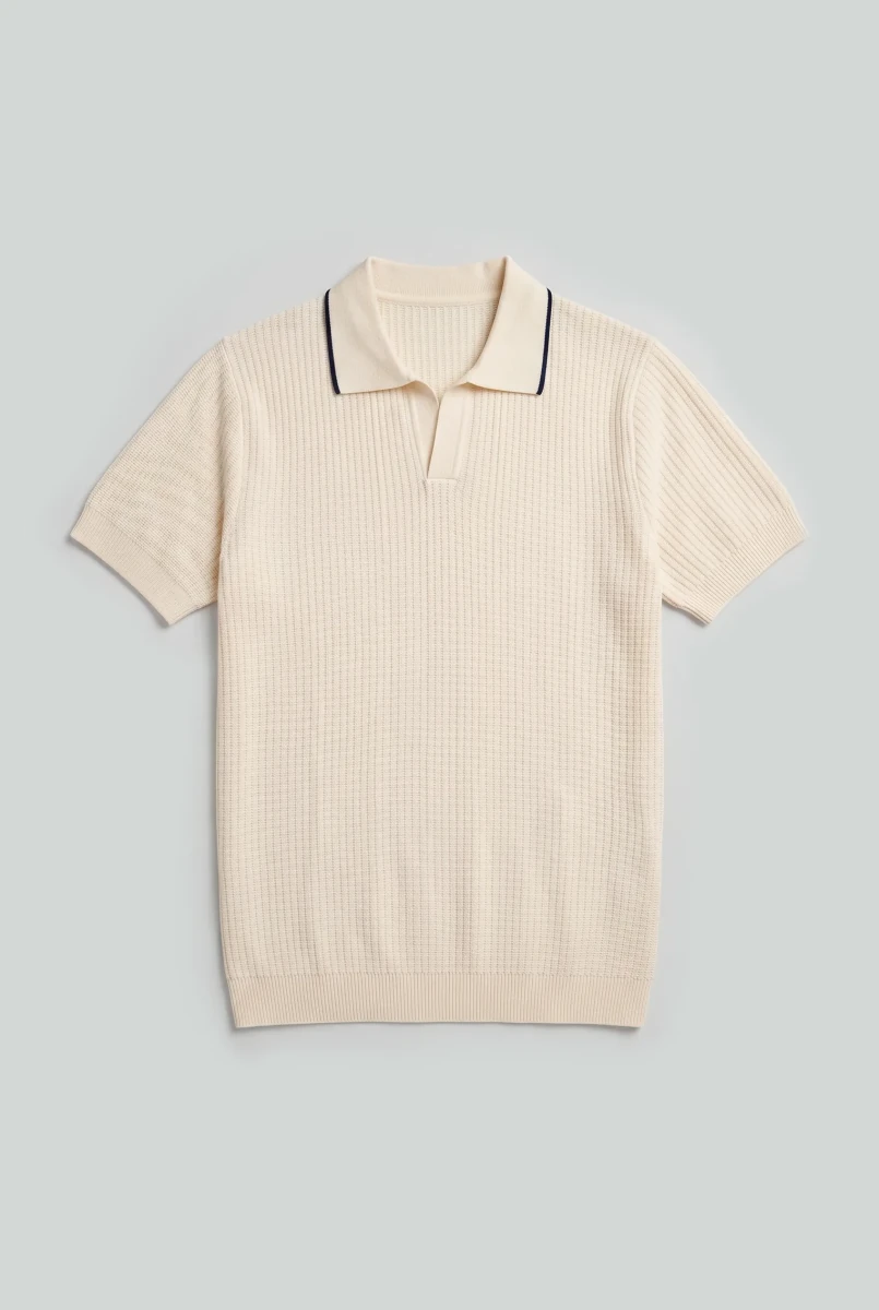 Pearl-Knit Polo Shirt in Cream