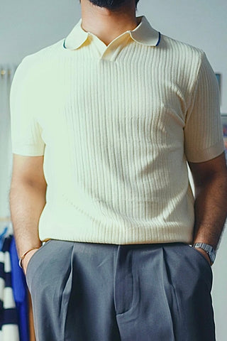 Pearl - Knit Polo Shirt in Cream - AttirPOLO