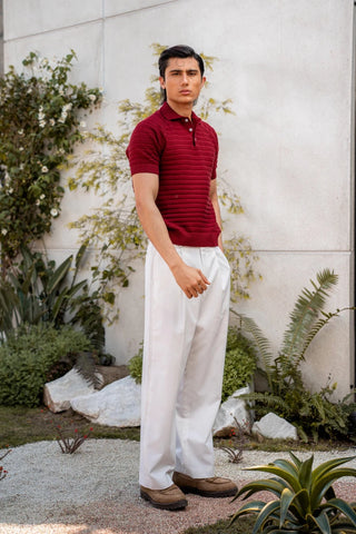 Pearl - Knit Polo Shirt in Deep Maroon - AttirPOLO