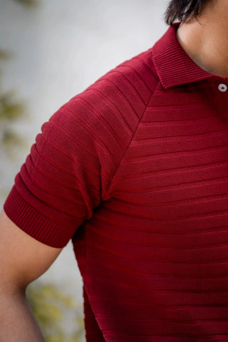 Pearl - Knit Polo Shirt in Deep Maroon - AttirPOLO