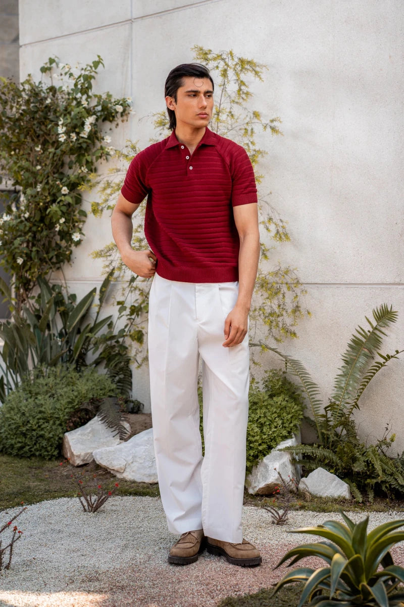 Pearl-Knit Polo Shirt in Deep Maroon POLO ATTIR-MEN