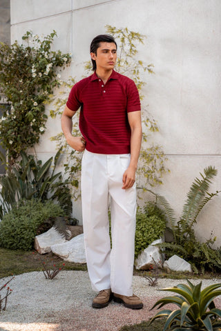 Pearl - Knit Polo Shirt in Deep Maroon - AttirPOLO