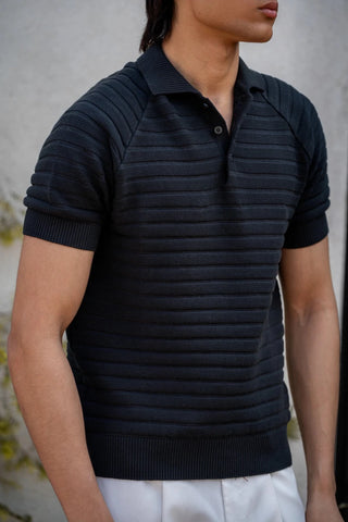Pearl - Knit Polo Shirt in Ink Black - AttirPOLO