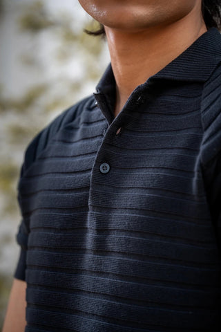 Pearl - Knit Polo Shirt in Ink Black - AttirPOLO