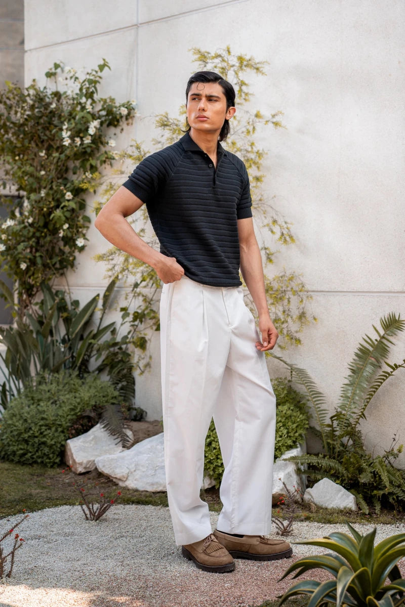 Pearl-Knit Polo Shirt in Ink Black POLO ATTIR-MEN