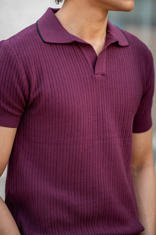 Pearl - Knit Polo Shirt in Plum - AttirPOLO